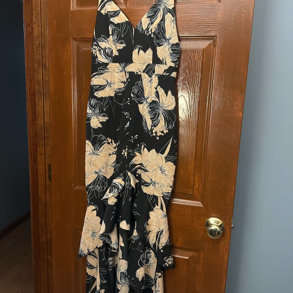 Lulu's Black and Cream Floral High Low Dress